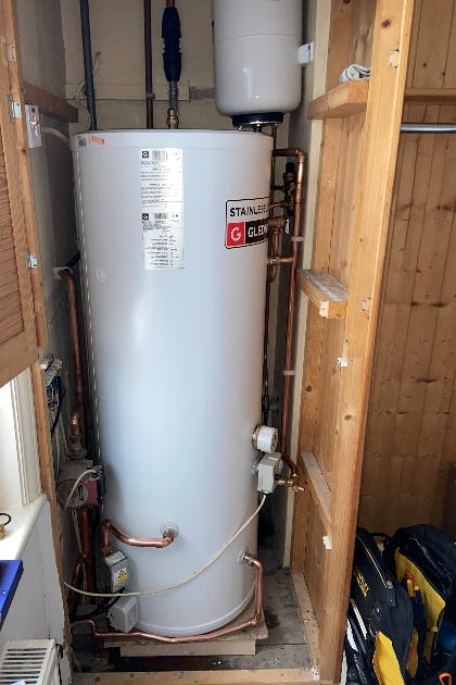 Unvented Cylinder installed to increase water pressure for thermostatic shower in Dover, Kent.